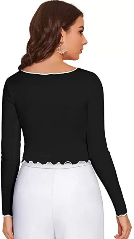 Casual Regular Sleeves Solid Women Black Top